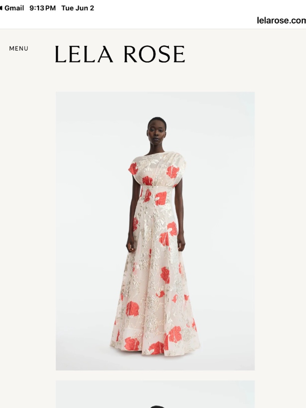 Lela Rose Floral Fil Coupe Draped Shoulder Pleated Gown, size 2